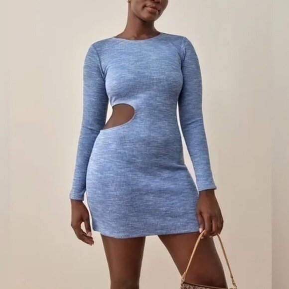 Blue Long Sleeve Cut-Out Dress - Picture 4 of 4